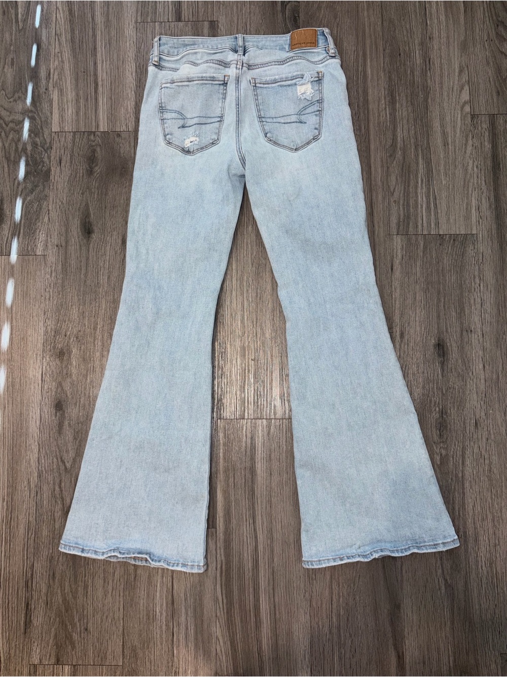 American Eagle Outfitters Light Blue Distressed Flare Jeans - Picture 2 of 9